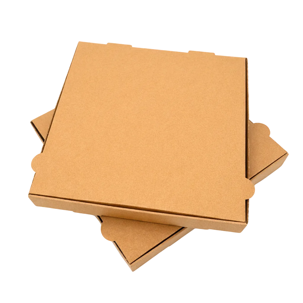 Brauner Pizzakarton aus Kraftkarton in 28x28, 30x30, 32x32 oder 33x33 cm, unbedruckt im Clean Look für neapolitanische Pizza, stabil, fettabweisend und palettenweise erhältlich