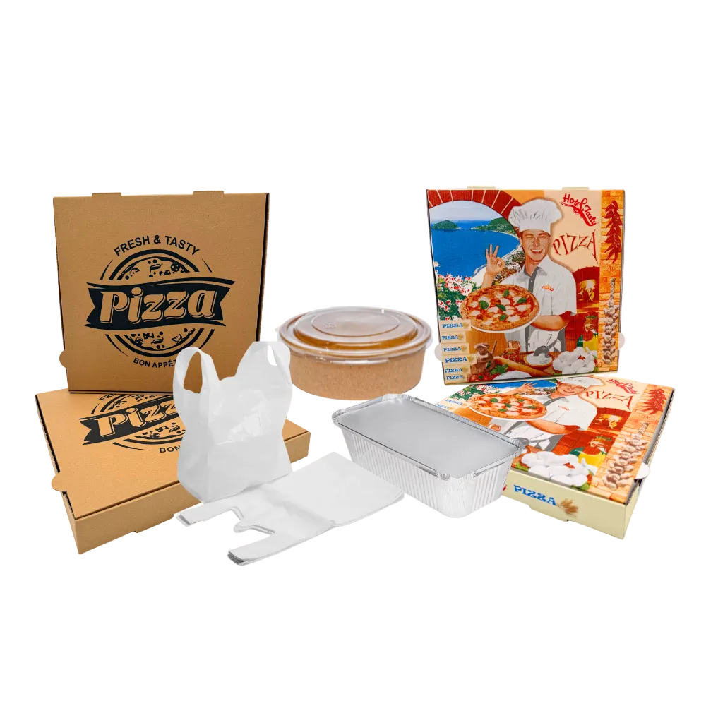 Verpackungen für Pizzerien mit Pizzakartons, Tragetaschen und Lieferverpackungen im Großhandel.