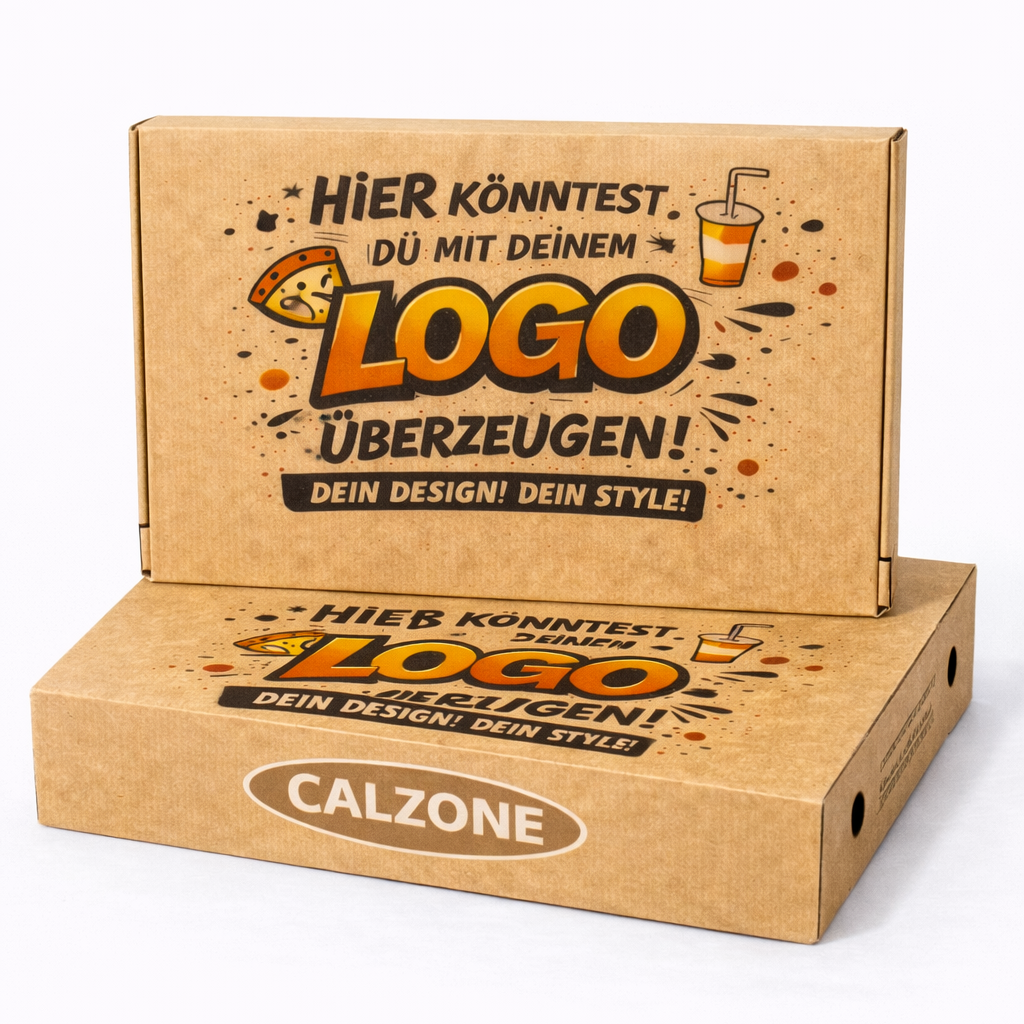 Braune Calzonebox 30x16x10 cm für Pizzabäcker, individuell bedruckt mit eigenem Logo, stabiler Pizzakarton für Calzone, Take-away und Gastronomie, ideal für Lieferservice günstig im Online-Großhandel Pizzabox24