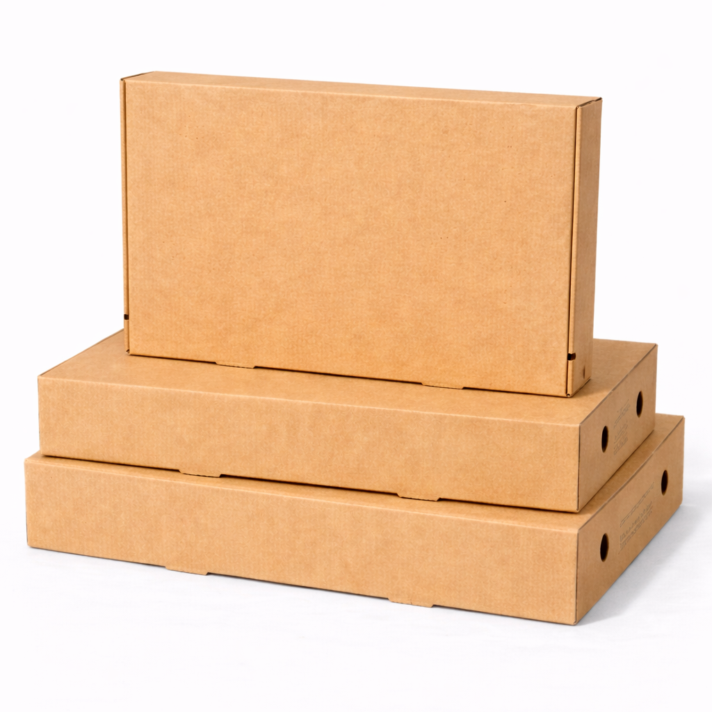 Calzonebox 30x16x10 cm braun aus Kraftkarton unbedruckt, stabile Take-away Verpackung für Calzone und gefüllte Pizzaspezialitäten, mit Belüftungslöchern, palettenweise für Gastronomie und Lieferservice
