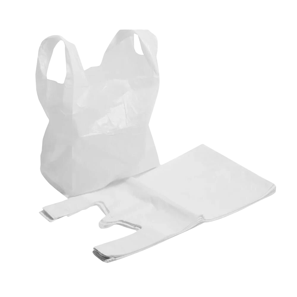 Weiße Hemdchentragetaschen aus HDPE Kunststoff 28+14x48 cm  und 30+16x52 cm im 2000 Stück Karton