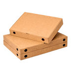 Pinsakarton 23x38x5 cm braun unbedruckt aus stabilem Kraftkarton, flache rechteckige Box für Pinsa Romana, mit Belüftungslöchern, stapelbar für Gastronomie, Lieferservice und Take-away