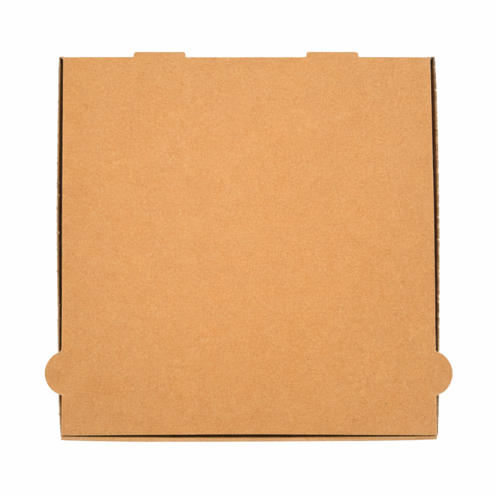Brauner Pizzakarton aus Kraftkarton in 28x28, 30x30, 32x32 oder 33x33 cm, unbedruckt im Clean Look für neapolitanische Pizza, stabil, fettabweisend und palettenweise erhältlich