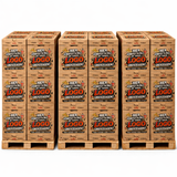 Pizzakartons und Calzoneboxen in braun auf Paletten mit individuellem Logo-Druck, moderne Verpackung für Gastronomie und Take-away, bedruckbar in 1–4 Farben, erhältlich in verschiedenen Größen von 26x26x4 bis 36x36x4 cm palettenweise günstig im Online Großhandel bei Pizzabox24