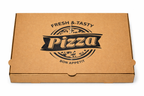 Geschlossener Pizzakarton Fresh & Tasty 60x40x5 cm in Braun mit schwarzem Druck, sehr stabiler Karton für Partypizzen und große Pizzaformate, günstig im Online-Großhandel, zuverlässige Wärmeisolierung, optimal für Pizzerien, Events, Catering und Großbestellungen